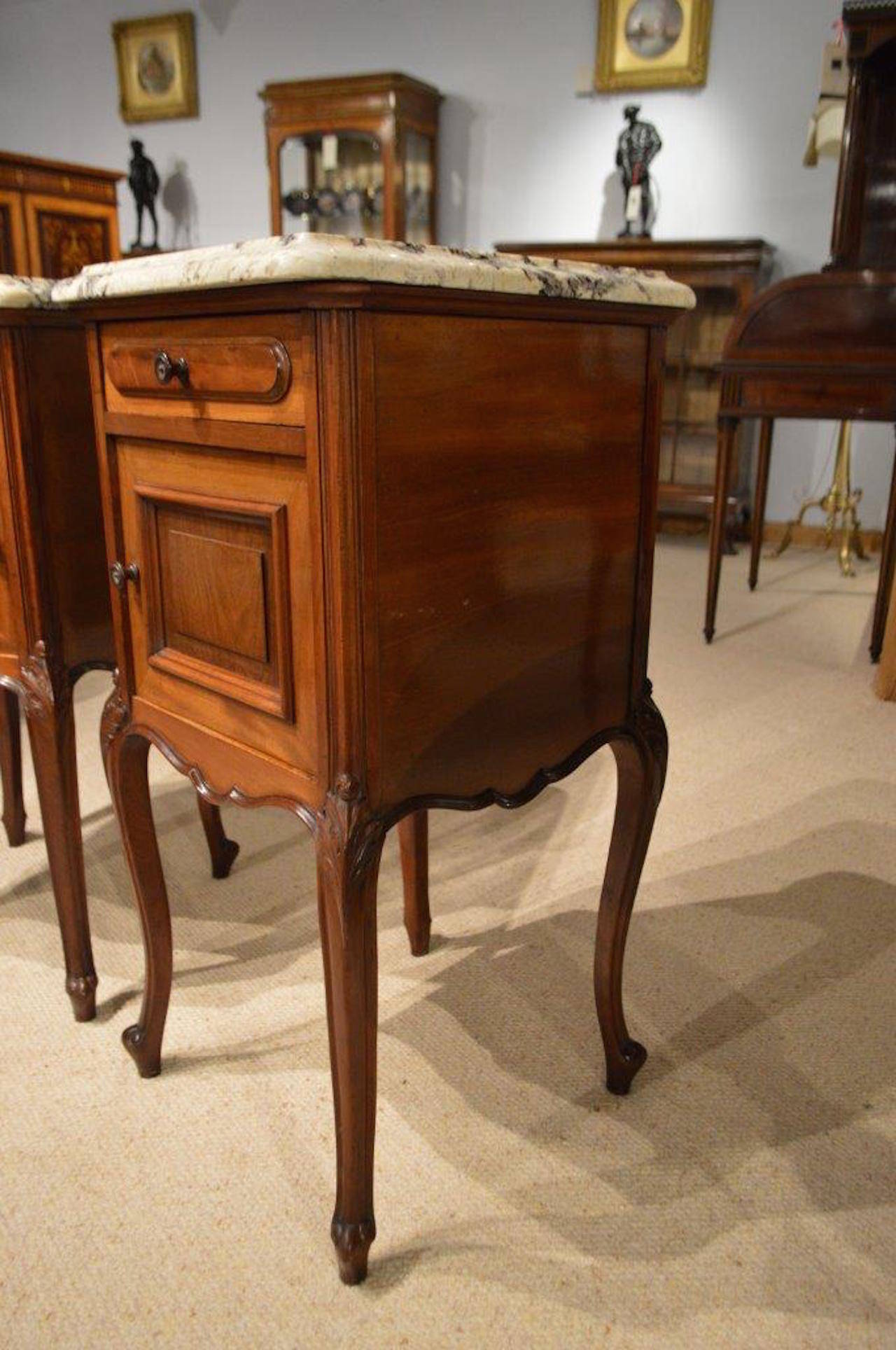 Pair of Mahogany French Antique Bedside Cabinets or Cupboards 1