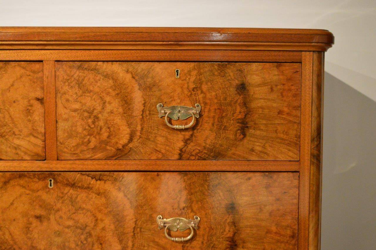 Burr Walnut Victorian Period Antique Chest of Drawers by James Shoolbred