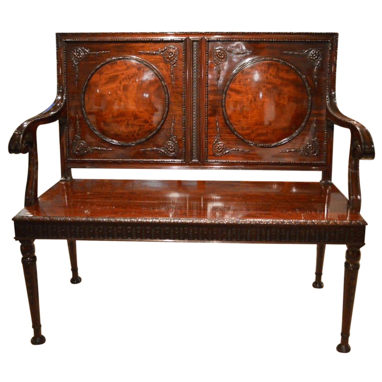 Hepplewhite-Inspired George III Style Mahogany Hall Bench