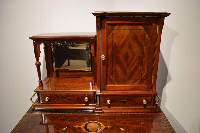 English Unusual and Rare Mahogany Inlaid Edwardian Period Writing Table or Cabinet