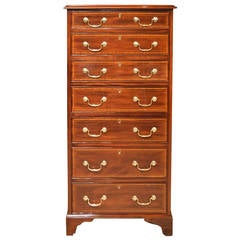 A Mahogany Inlaid Edwardian Period Antique Tall Chest Of Drawers