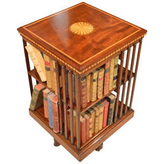 Mahogany Inlaid Edwardian Period Antique Revolving Bookcase