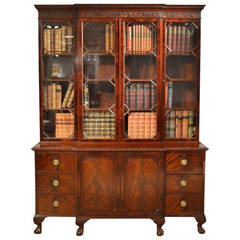Antique Mahogany Chippendale Style Breakfront Bookcase by James Shoolbred & Company