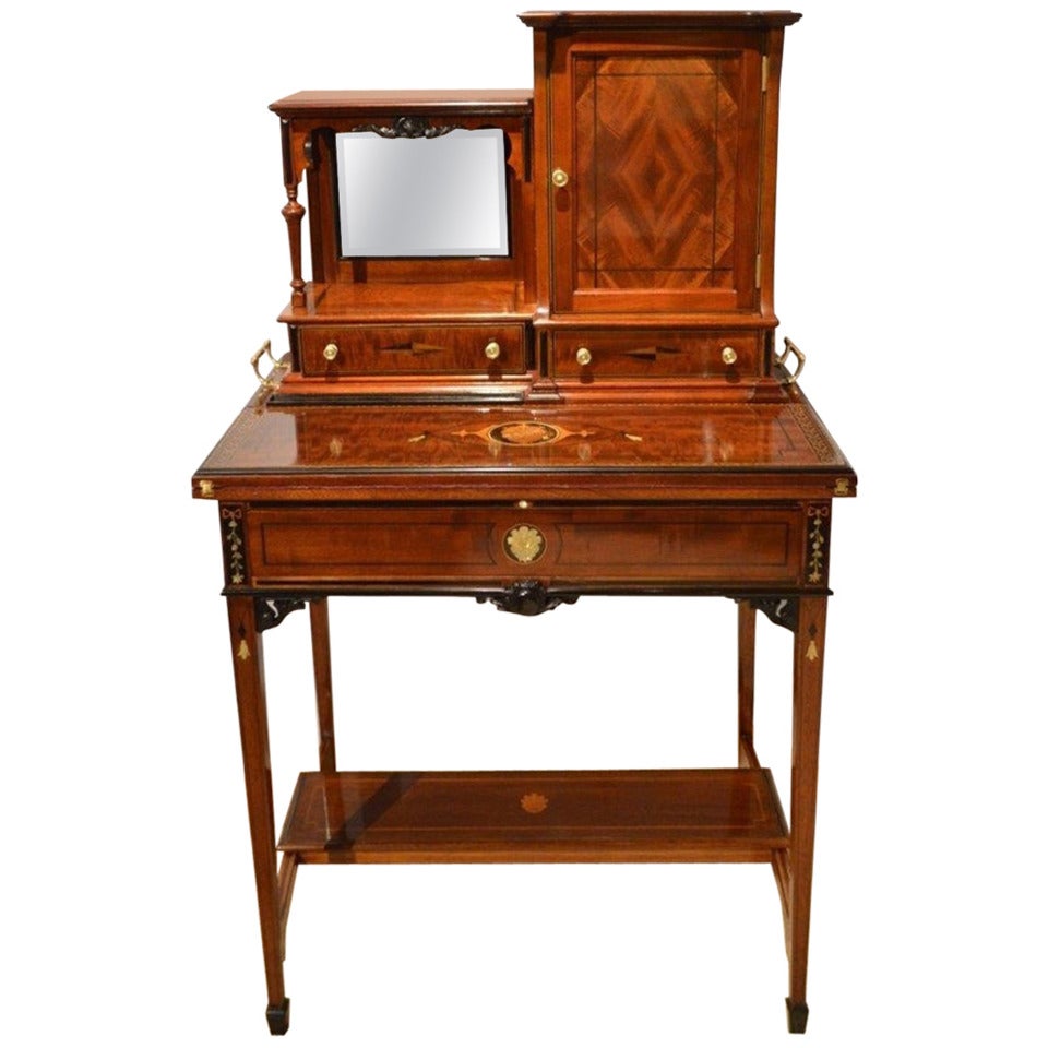 Unusual and Rare Mahogany Inlaid Edwardian Period Writing Table or Cabinet