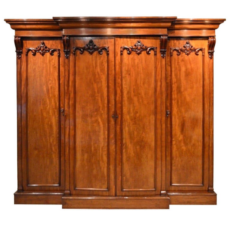 Early Victorian Period, Mahogany, Four Door Breakfront Wardrobe For Sale