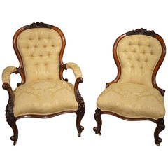 Pair of Walnut Victorian Period Antique Chairs