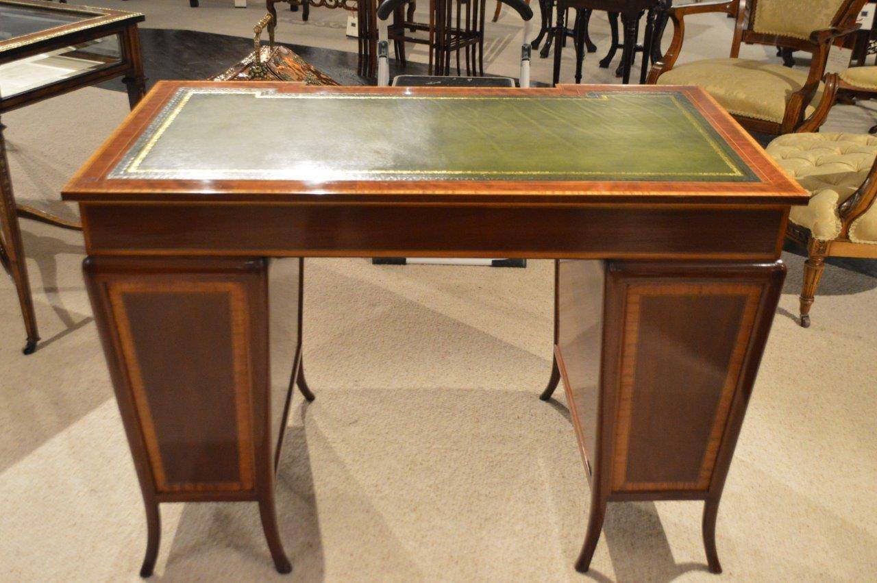 Late 19th Century Late Victorian Mahogany Marquetry Inlaid Antique Writing Desk For Sale