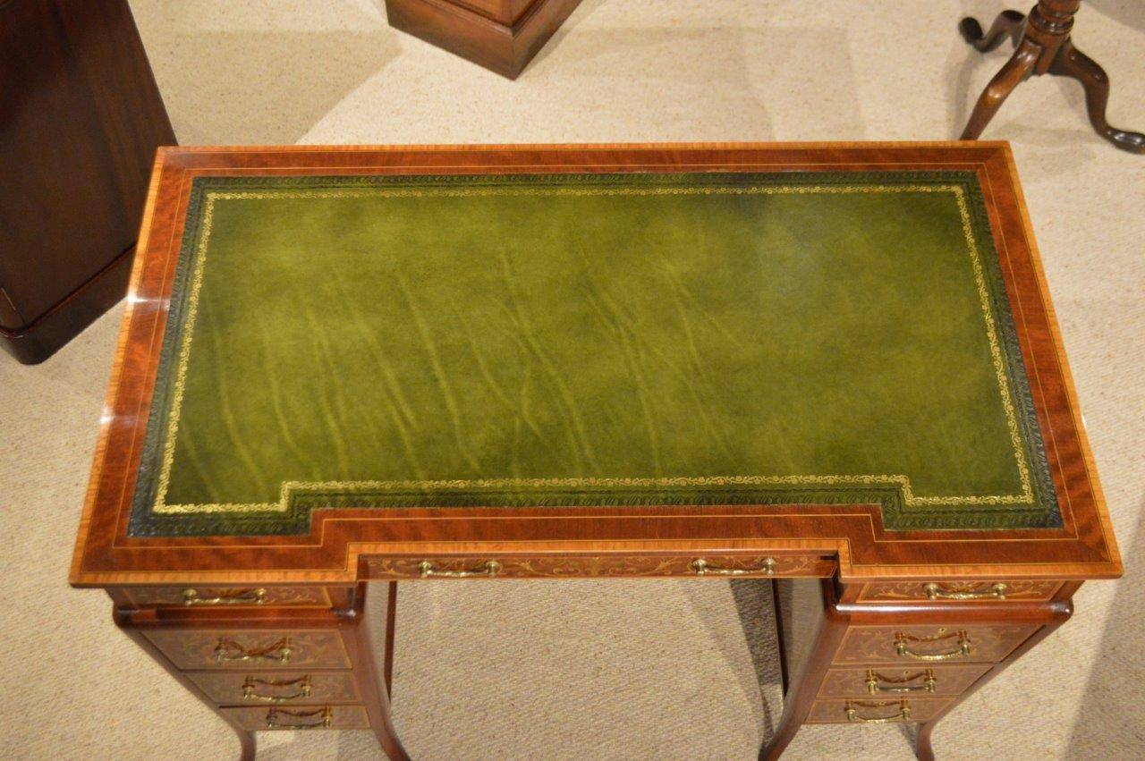 Late Victorian Mahogany Marquetry Inlaid Antique Writing Desk For Sale 2