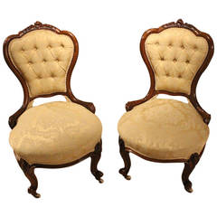 Beautiful Pair of Walnut Victorian Period Ladies or Nursing Chairs