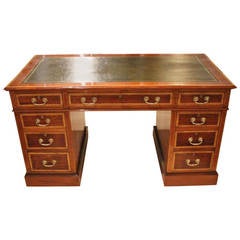 A Superb Quality Mahogany & Satinwood Inlaid Edwardian Period Pedestal Desk