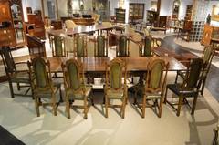 An Oak Jacobean Style Refectory Table And Set Of 12 Oak Dining Chairs.