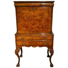 Burr Walnut George I Style Writing Cabinet on Stand