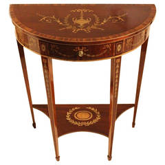Fine Quality Mahogany Inlaid, Late-Victorian Demilune Side Table
