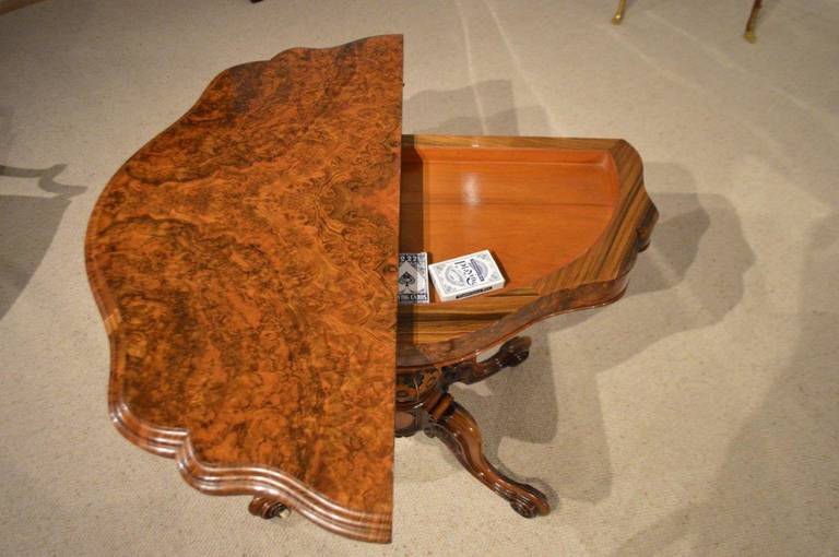 19th Century Stunning Quality Burr Walnut Victorian Period Fold Over Card or Games Table
