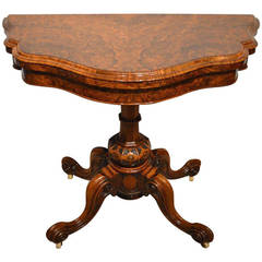Stunning Quality Burr Walnut Victorian Period Fold Over Card or Games Table
