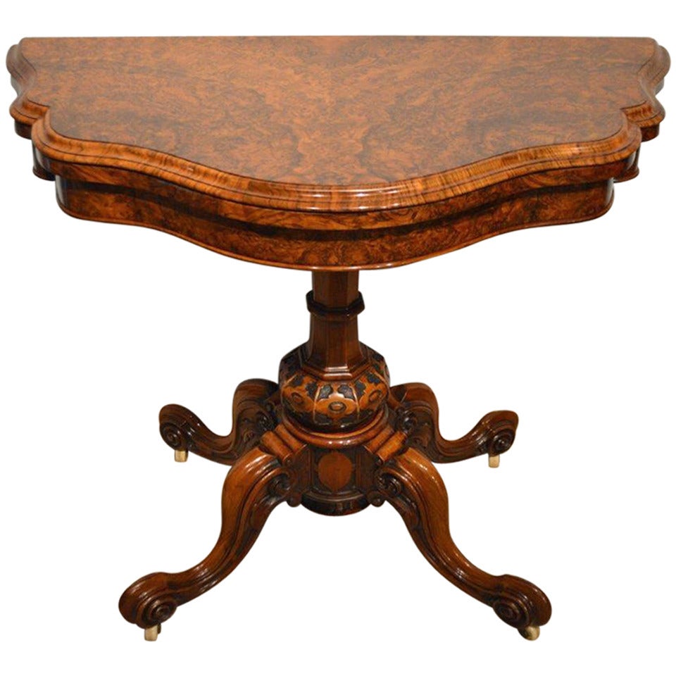Stunning Quality Burr Walnut Victorian Period Fold Over Card or Games Table