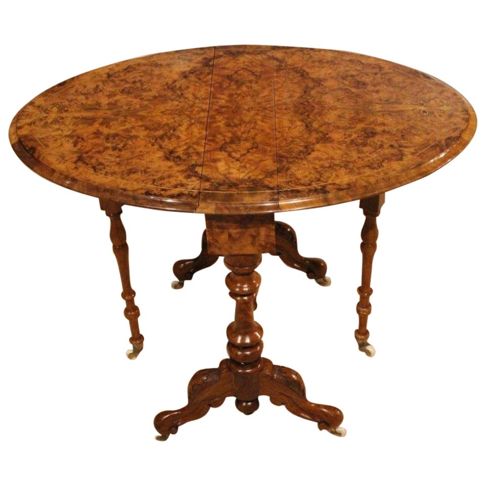 Burr Walnut Inlaid, Victorian Period "Baby" Sutherland Table