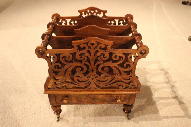 19th Century Burr Walnut and Walnut, Victorian Period Antique Canterbury