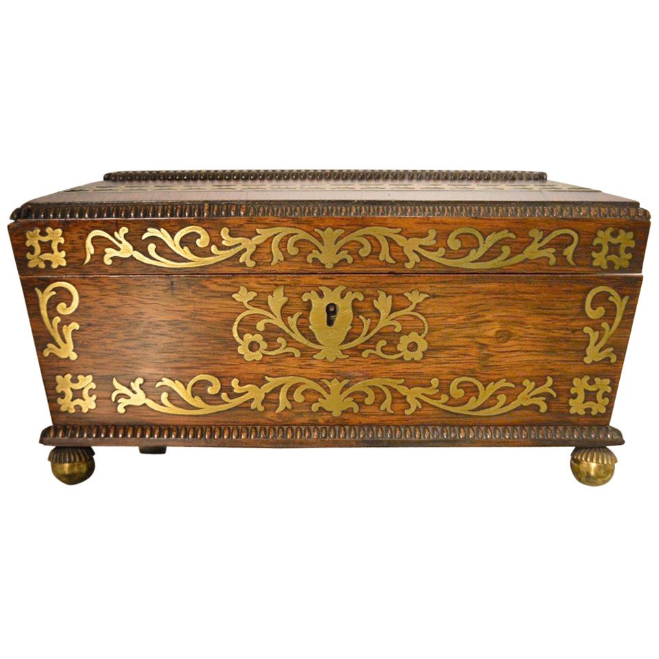 Regency Period Brass Inlaid Ladies Work Box Made by Joseph Gianetti