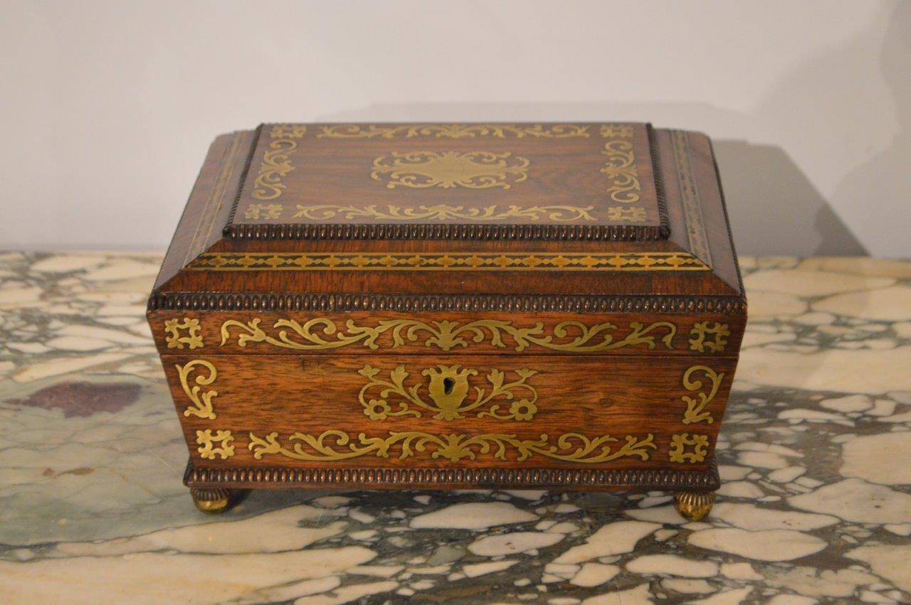 Regency Period Brass Inlaid Ladies Work Box Made by Joseph Gianetti 3