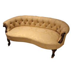 Small Walnut Victorian Period Deep Buttoned Curved Settee