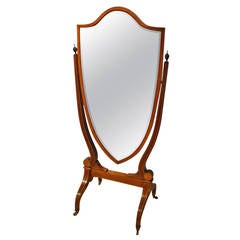 Beautiful Mahogany Inlaid Edwardian Period Cheval or Dressing Mirror