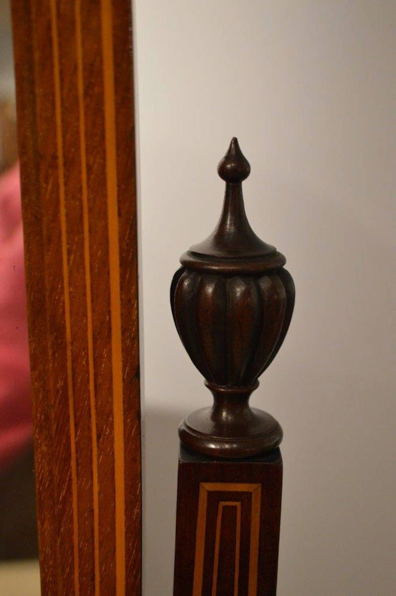 British Beautiful Mahogany Inlaid Edwardian Period Cheval or Dressing Mirror