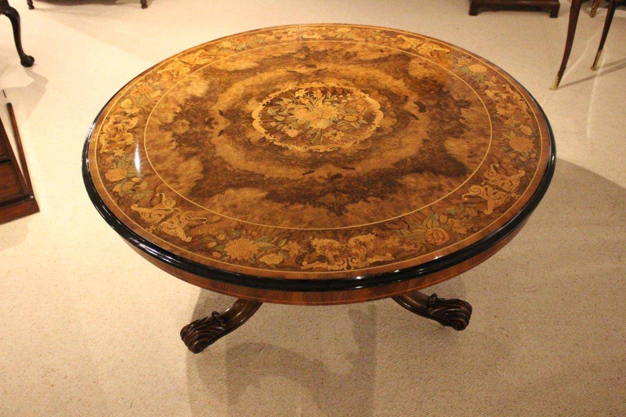 Exquisite Burr Walnut and Floral Marquetry Victorian Period Loo or Dining Table