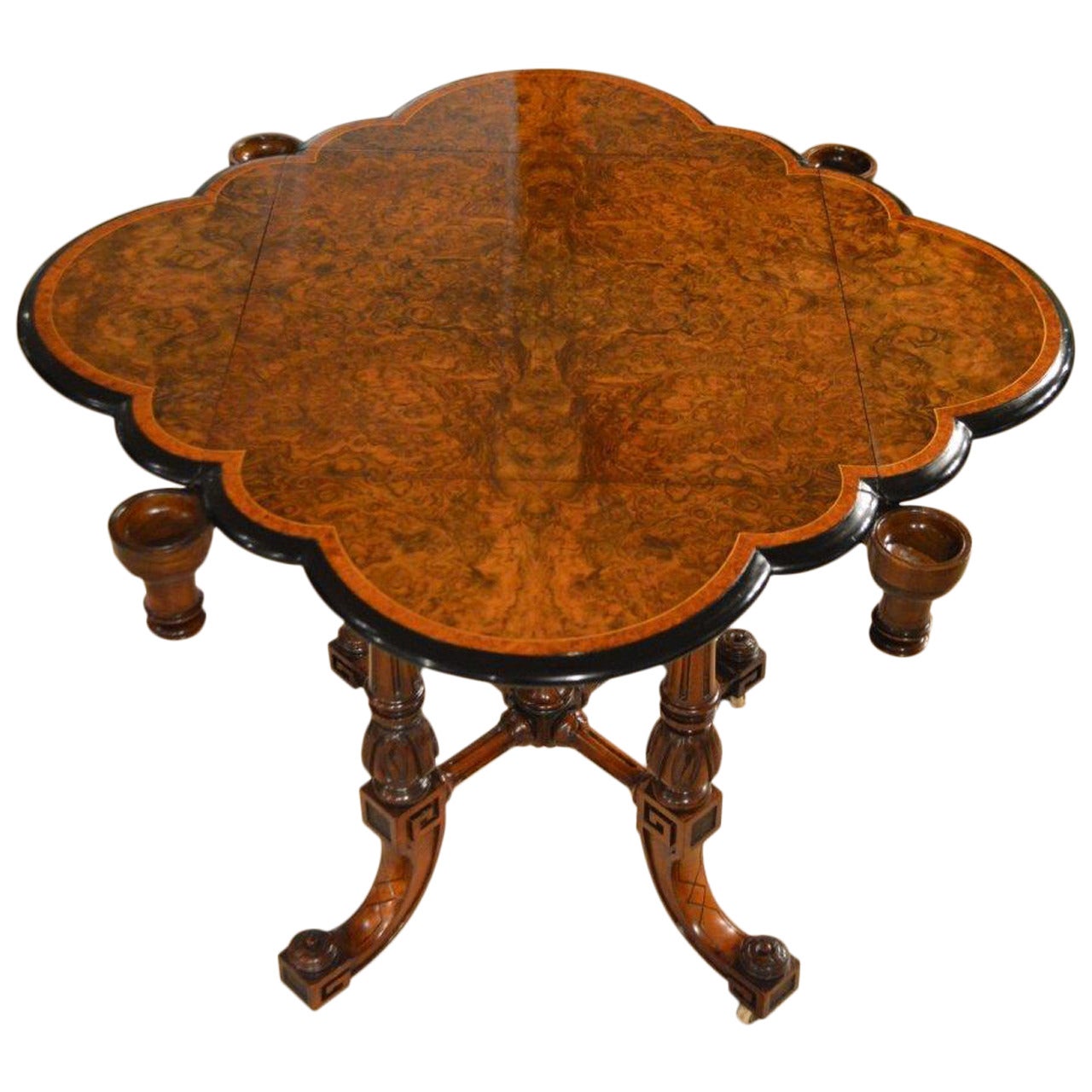 Stunning Quality Burr Walnut and Victorian Period Clover Leaf Games Table