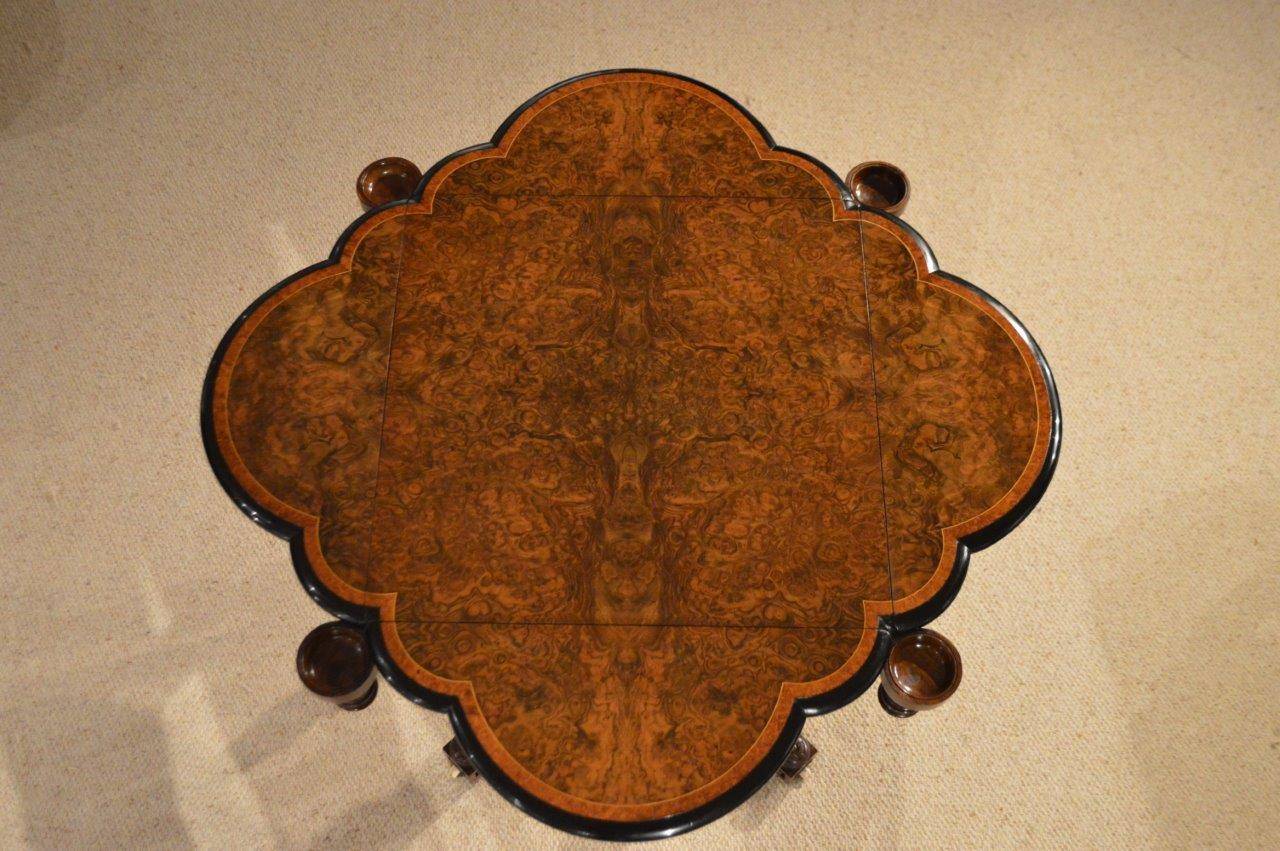 Stunning Quality Burr Walnut and Victorian Period Clover Leaf Games Table 3