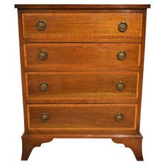 Small Mahogany and Satinwood Banded Edwardian Period Antique Chest of Drawers