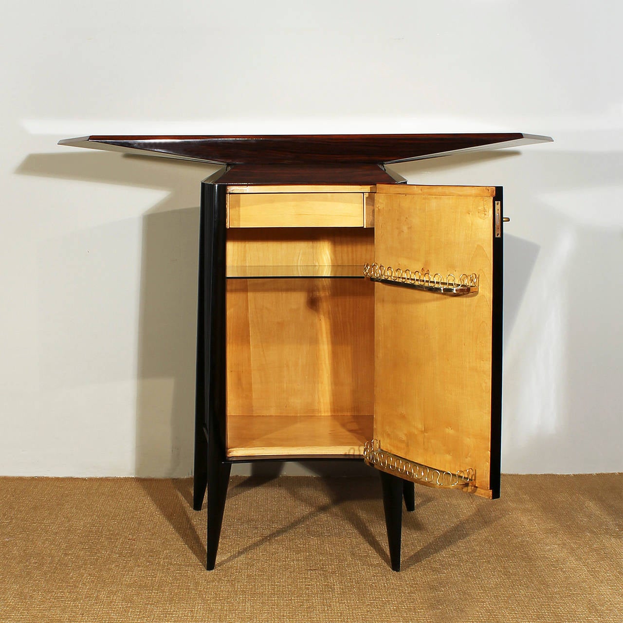 Veneer Set of Bar Counter and Two Bar Stools from the 1950s