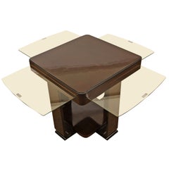 Vintage 1930-35 Art Deco sidetable, mahogany, glass - Belgium