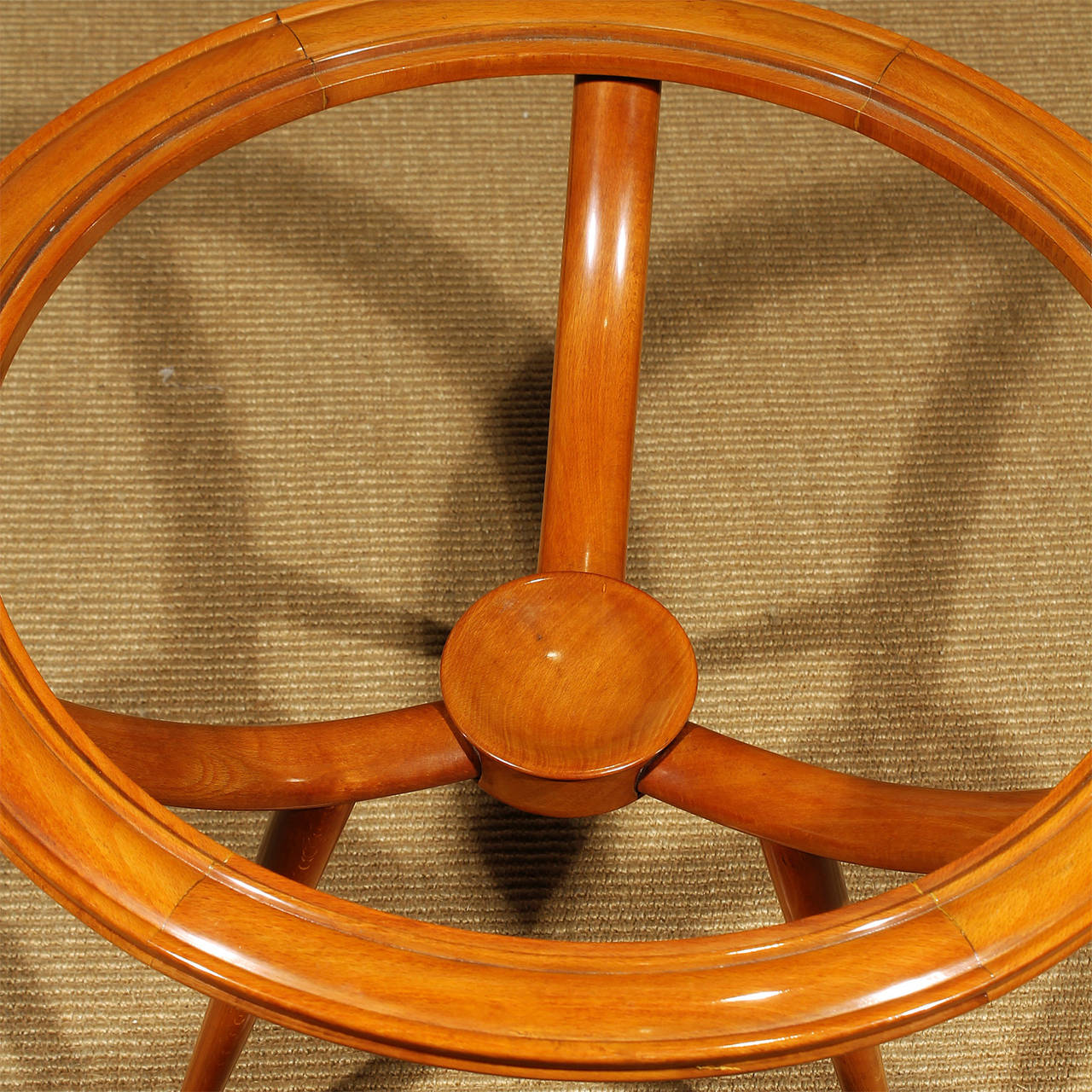 Mid-20th Century 1940s Round Tripod Side or Coffee Table, Beechwood, Engraved Glass, Italy