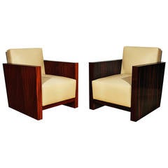 Pair of French Art Deco Cubist Armchairs