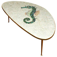 Retro Tripod Coffee Table with Ceramic Mosaic