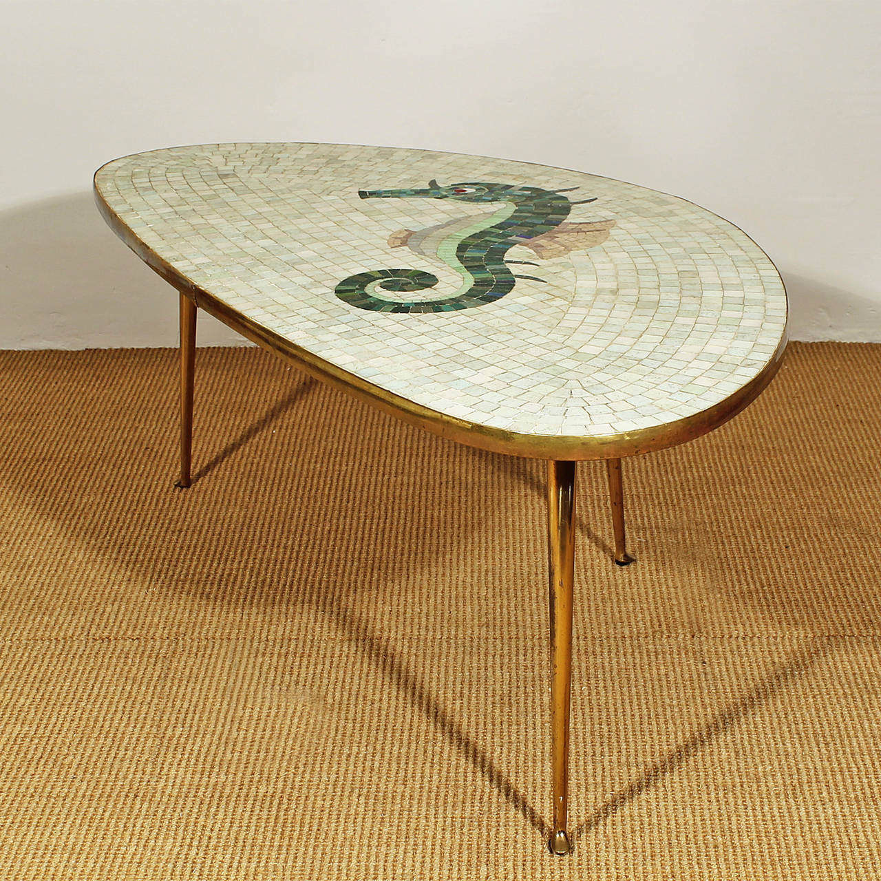 Mid-Century Modern Tripod Coffee Table with Ceramic Mosaic