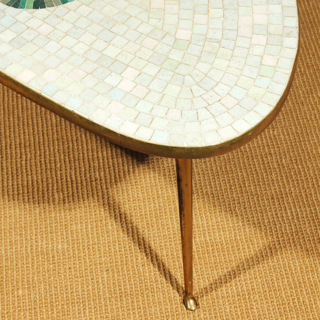 Brass Tripod Coffee Table with Ceramic Mosaic
