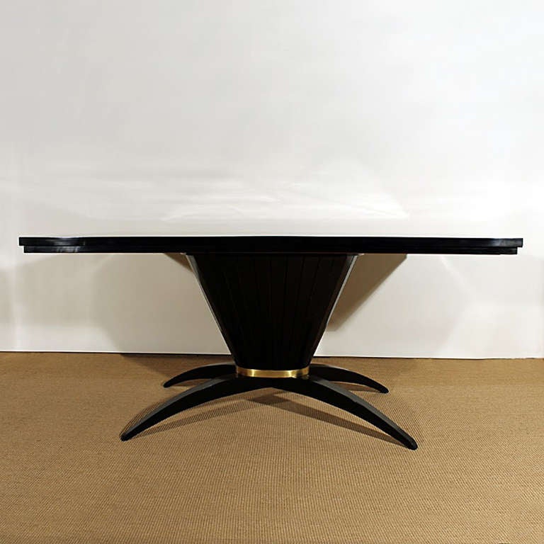 1950s Dining Table, Stained Ashwood, Brass, Spain, Mallorca