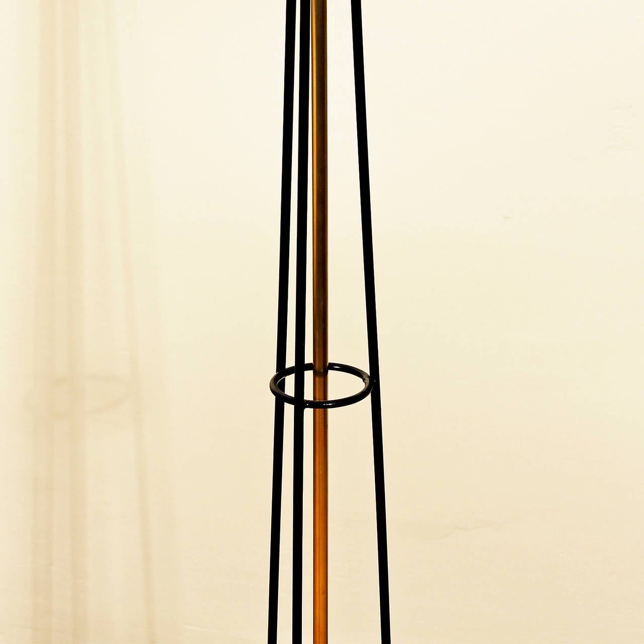 1960s Tripod Standing Lamp, Lacquered Metal, Brass and White Opaline, Italy 1