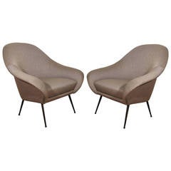 Pair of Small Rounded Armchairs from the 1950s