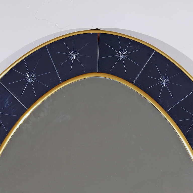 1950s Mirror-Console made by Cristalarte. Blue engraved mirror frame. Italy  In Excellent Condition In Girona, ES
