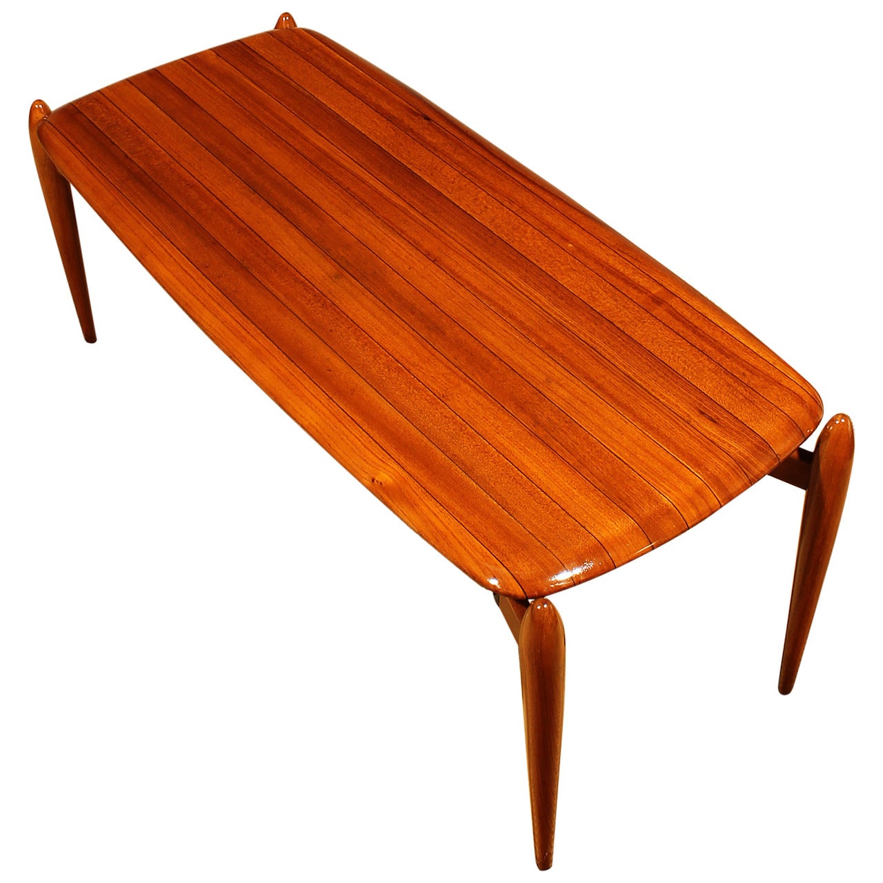 Mid-Century Modern Coffee Table In Solid Teak With Ebony Strips  - Italy 
