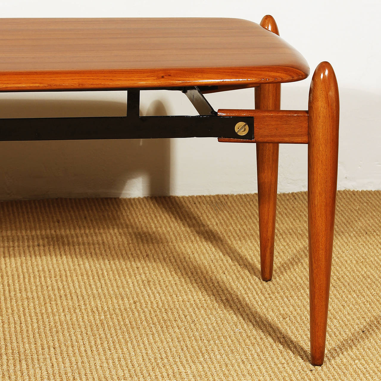 1950s Coffee Table, solid teak with ebony strips, iron, brass hardware ...