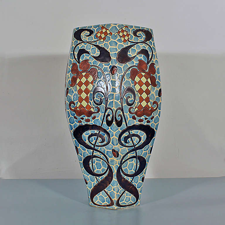 Mid-Century Modern Ceramic Vase with Floral Design