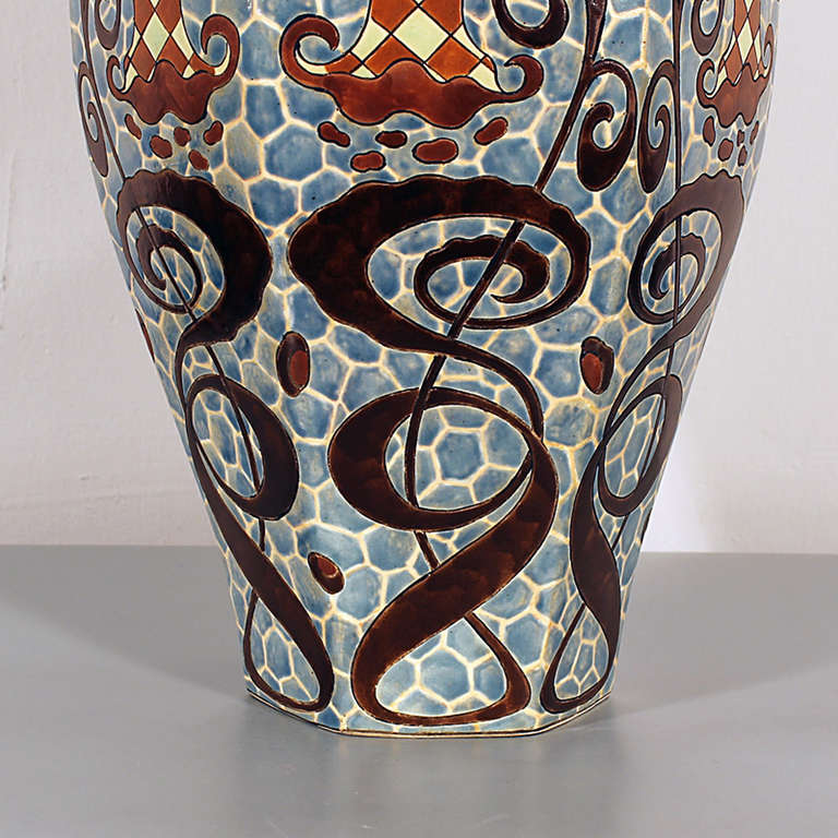 Mid-20th Century Ceramic Vase with Floral Design