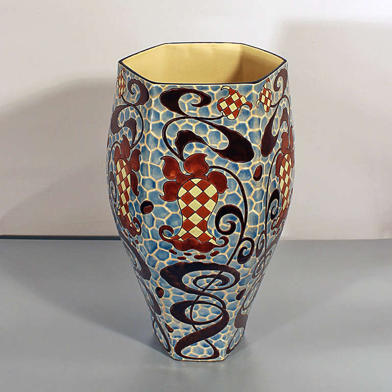 Belgian Ceramic Vase with Floral Design