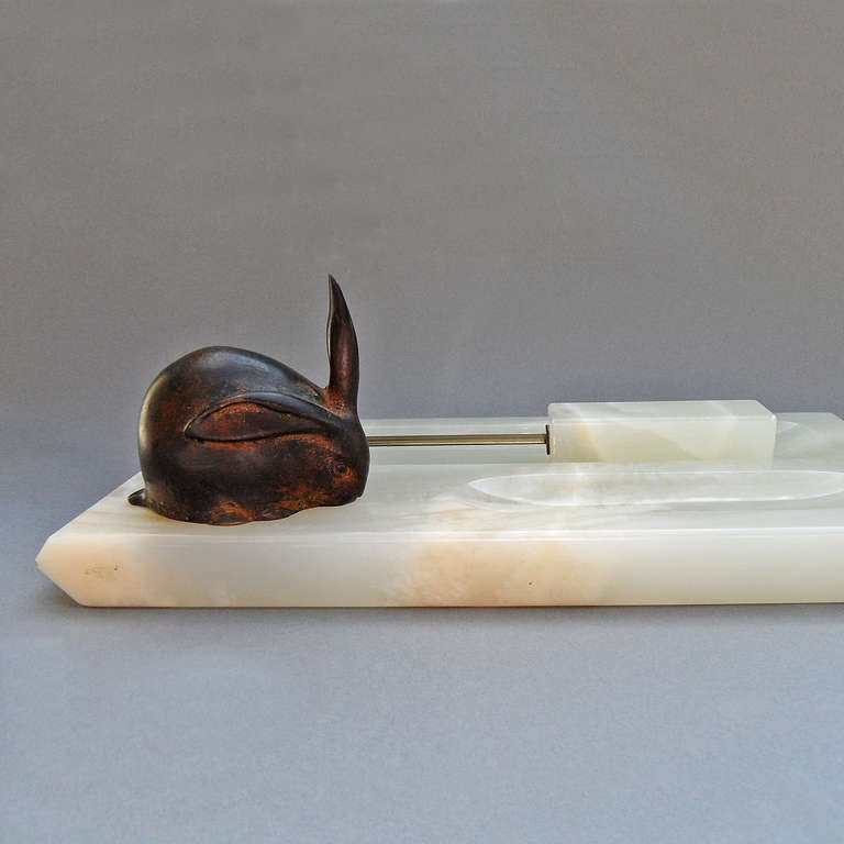 French Alabaster Pencil Box and Open Letter by Sandoz