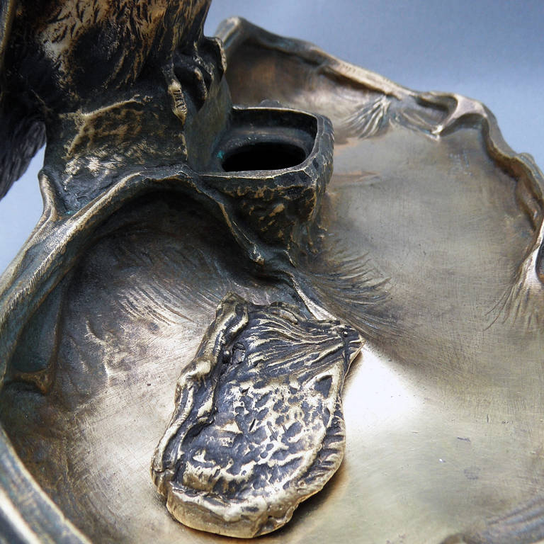 Large Bronze Inkwell, golden patina, Duke owl, Paul Jouve - France 2