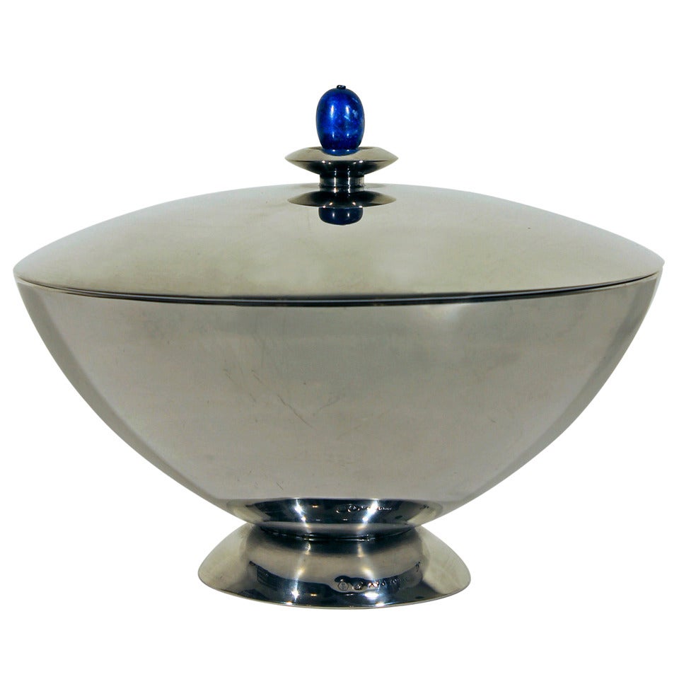 1950´s J. & A. Torres Silver Sweet Box, lapis lazuli cabochon - Spain For Sale